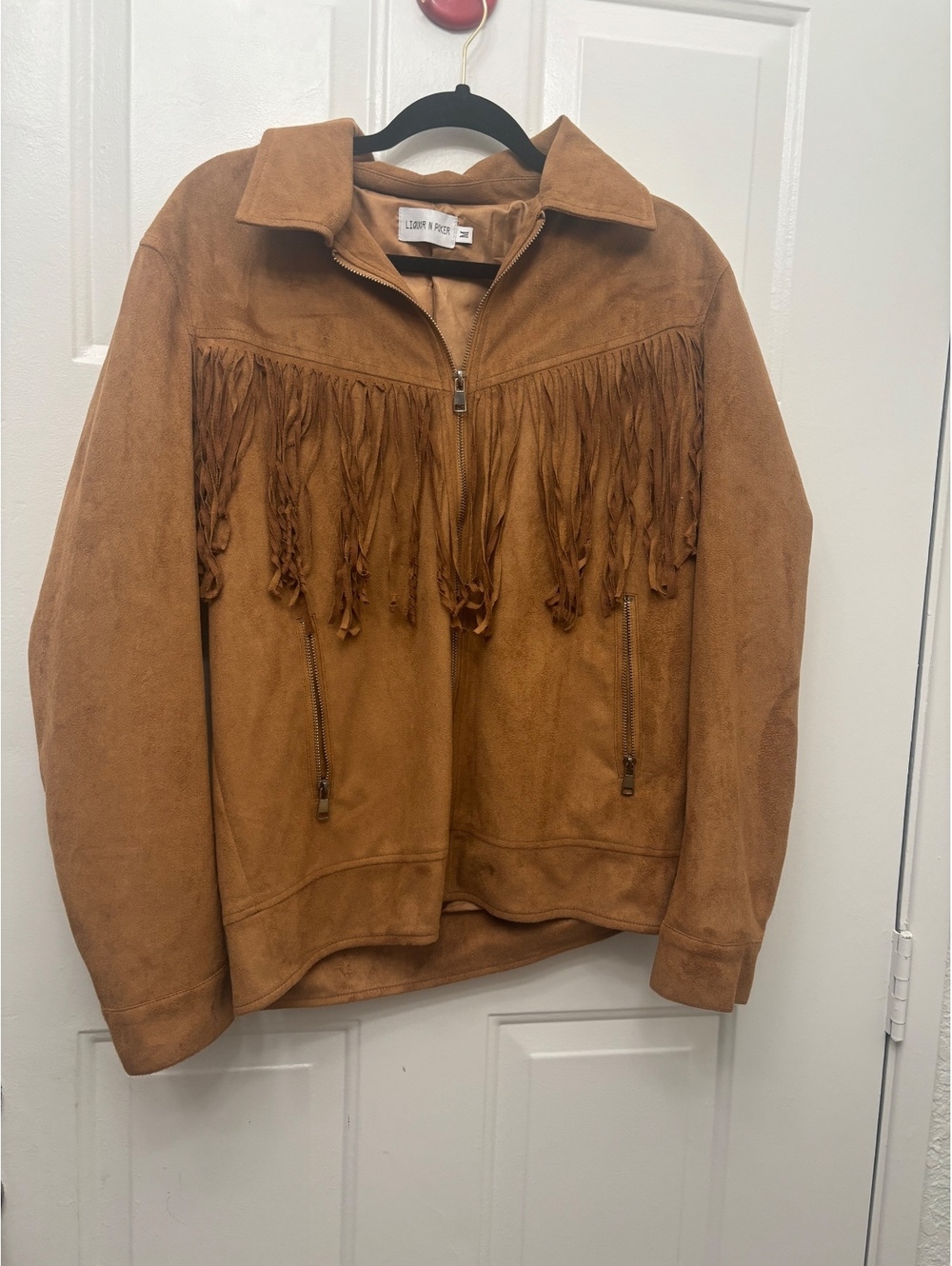 Liquor N Poker Tan Fringe Zip Jacket
